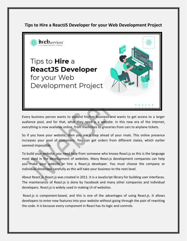 tips to hire a reactjs developer for your