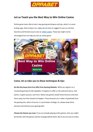 Let us Teach you the Best Way to Win Online Casino