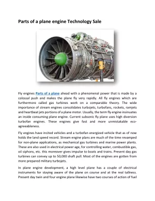Parts of a plane engine Technology Sale