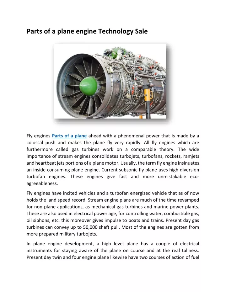 parts of a plane engine technology sale