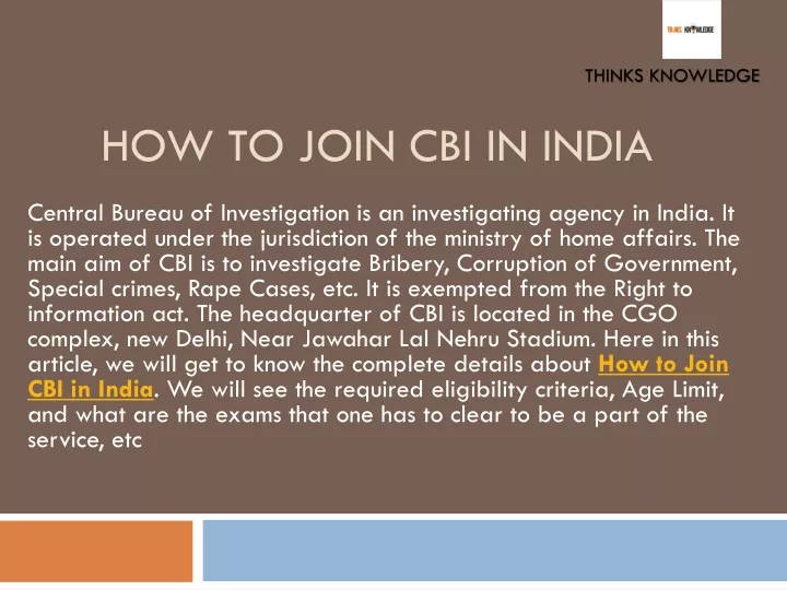 how to join cbi in india