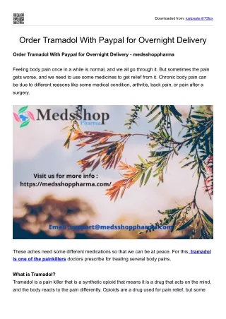 Order Tramadol With Paypal for Overnight Delivery - medsshoppharma