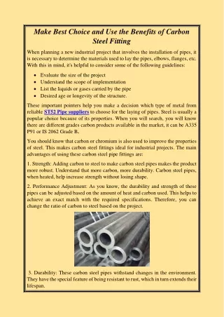 Make Best Choice and Use the Benefits of Carbon Steel Fitting