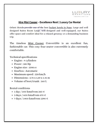 Hire Mini Cooper - Excellence Rent | Luxury Car Rental