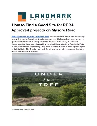 _How to Find a Good Site for RERA Approved projects on Mysore Road