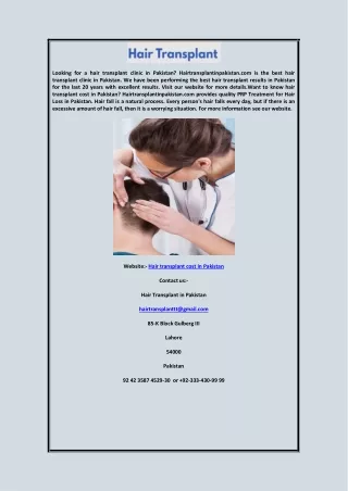 Hair transplant cost in Pakistan
