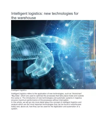 Intelligent logistics: new technologies for the warehouse
