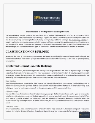 classifications of pre engineered building