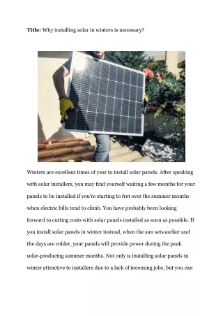 title why installing solar in winters is necessary