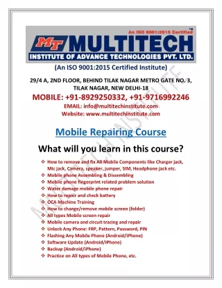Syllabus Of Mobile Repairing Course - Multitech Institute