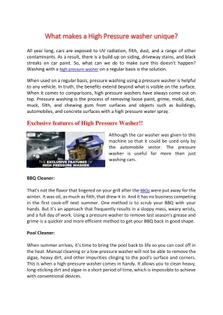 what makes a high pressure washer unique what