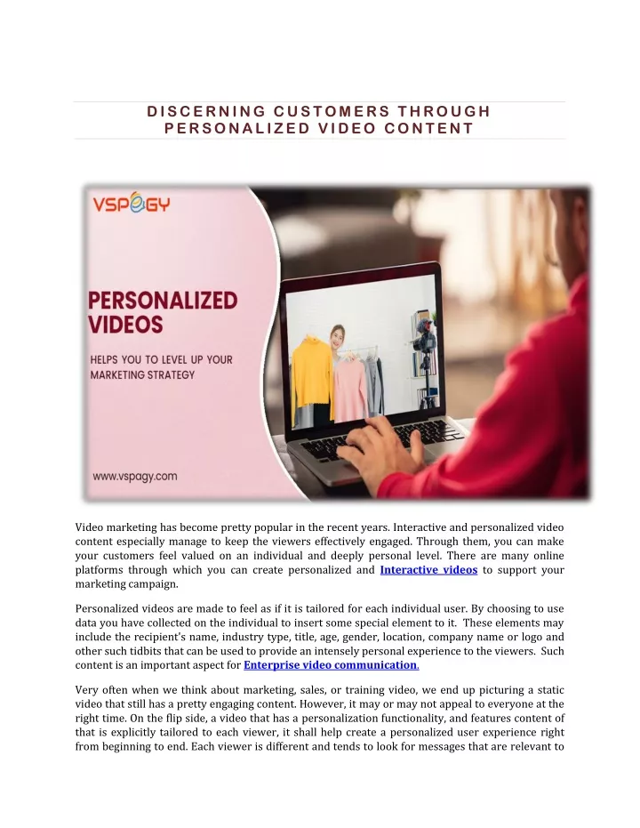 discerning customers through personalized video