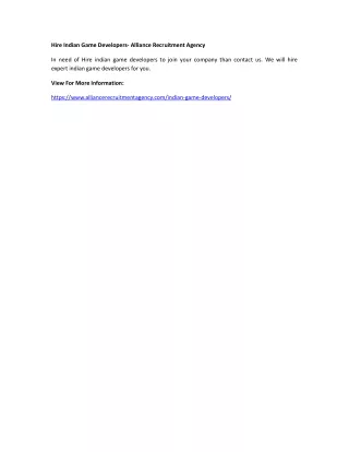 hire indian game developers alliance recruitment