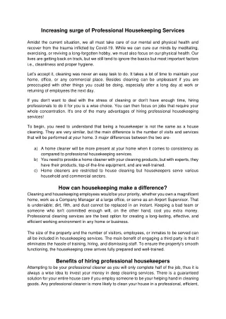 increasing surge of professional housekeeping