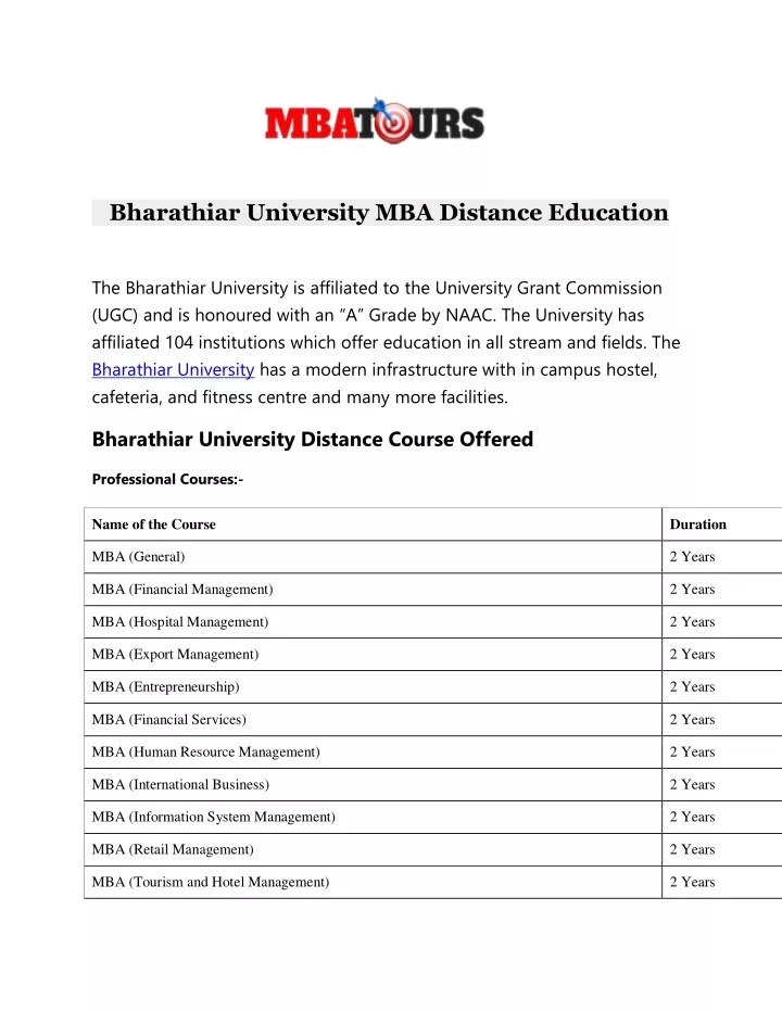bharathiar university mba distance education
