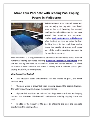 Make Your Pool Safe with Leading Pool Coping Pavers in Melbourne