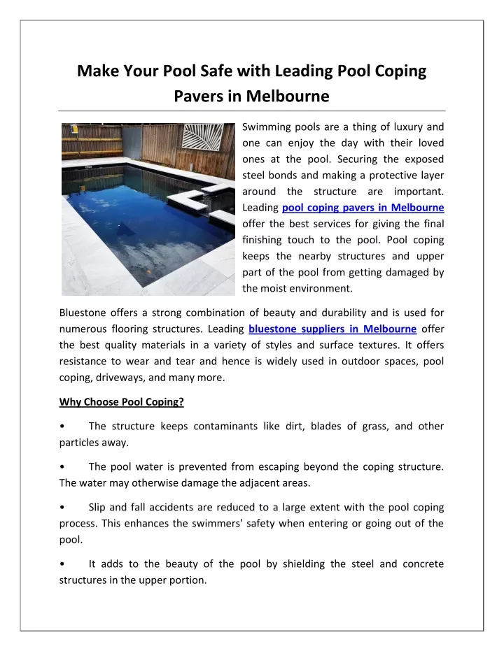 make your pool safe with leading pool coping