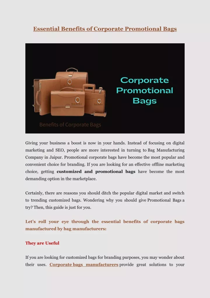 essential benefits of corporate promotional bags