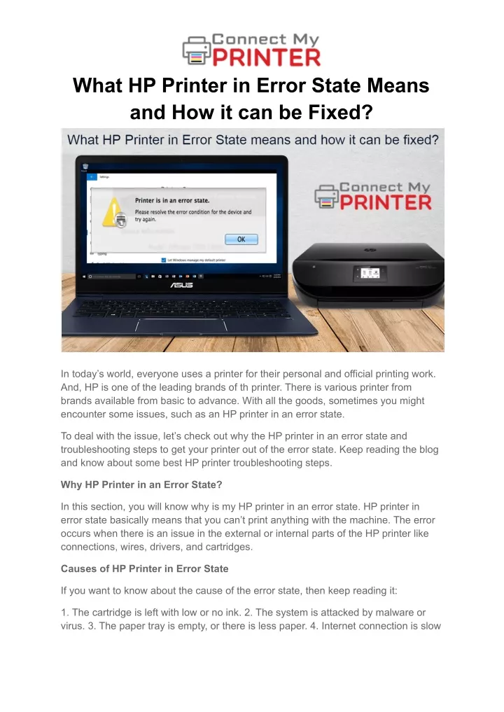 what hp printer in error state means