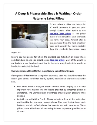 A Deep & Pleasurable Sleep is Waiting- Order Naturelle Latex Pillow