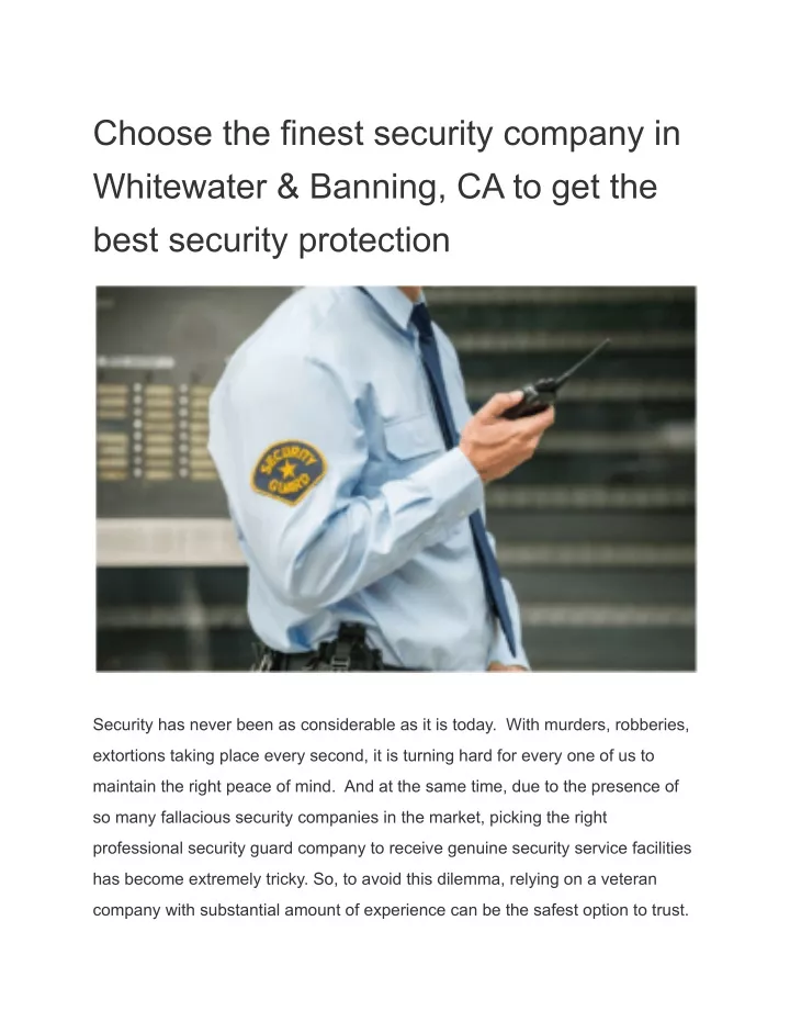 choose the finest security company in whitewater