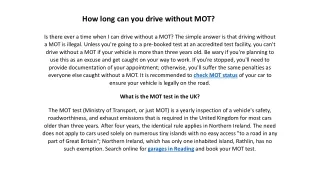 how long can you drive without mot