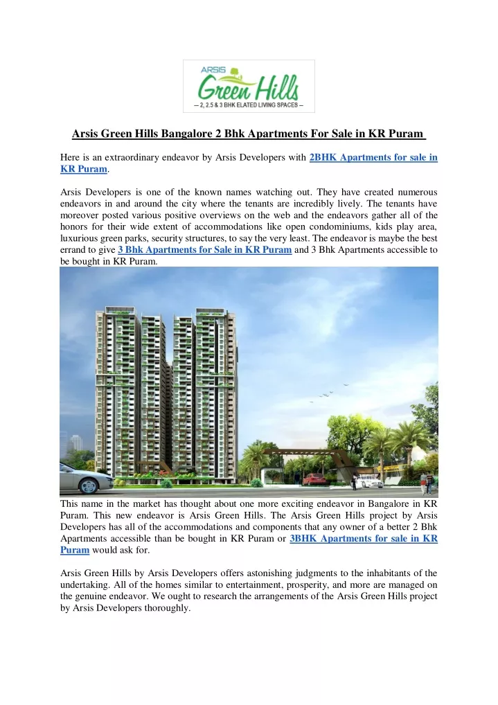 arsis green hills bangalore 2 bhk apartments