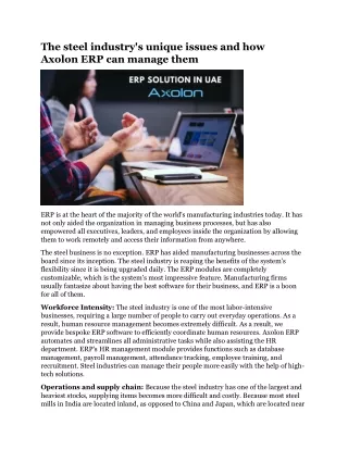 the steel industry s unique issues and how axolon