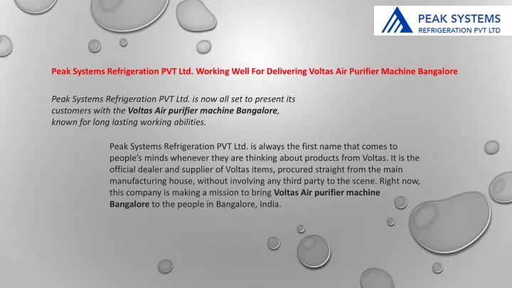 peak systems refrigeration pvt ltd working well