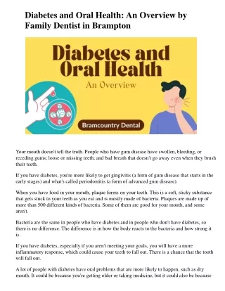 Diabetes and Oral Health: An Overview by Family Dentist in Brampton