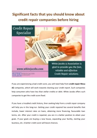 Significant fact that you should know about credit repair compane before hiring