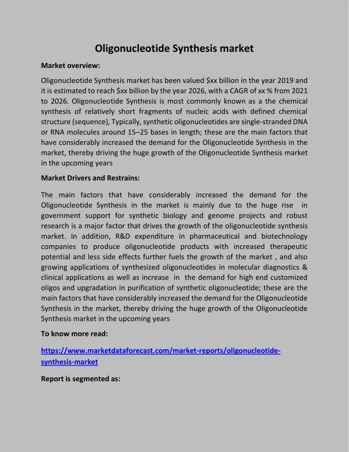 oligonucleotide synthesis market