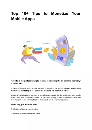 Top 10  Tips to Monetize Your Mobile Apps