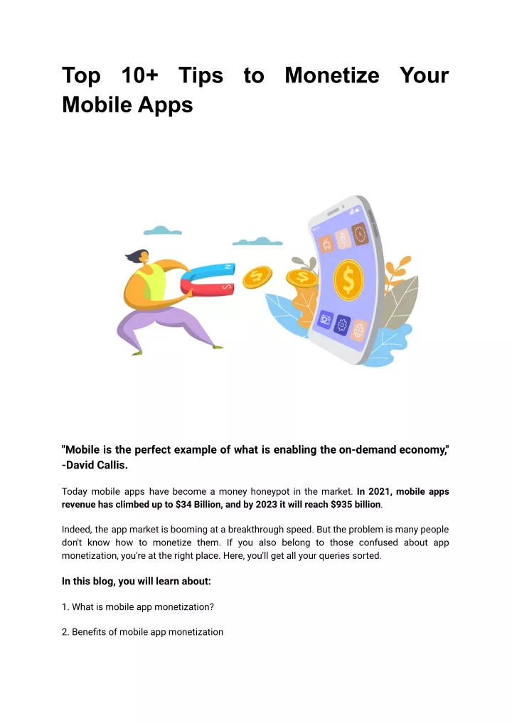 top 10 tips to monetize your mobile apps