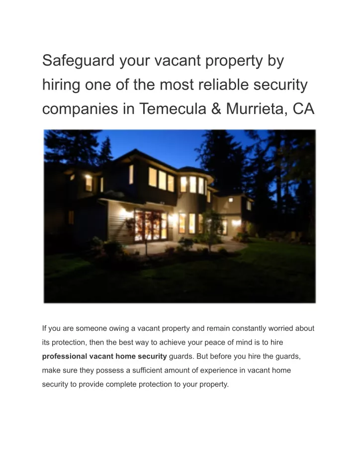 safeguard your vacant property by hiring