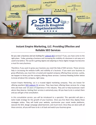 Instant Empire Marketing, LLC- Providing Effective and Reliable SEO Services