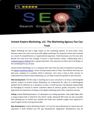 Instant Empire Marketing, LLC -The Marketing Agency You Can Trust