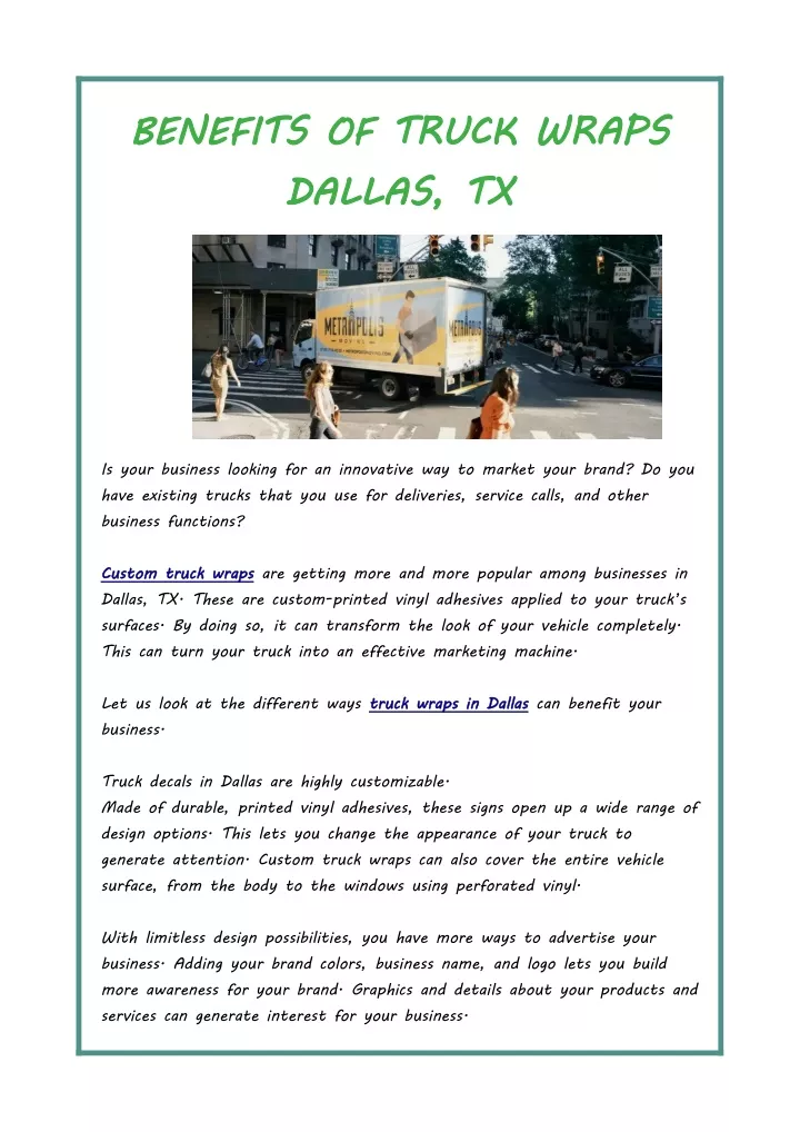 benefits of truck wraps dallas tx