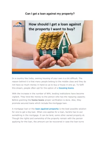 can i get a loan against my property