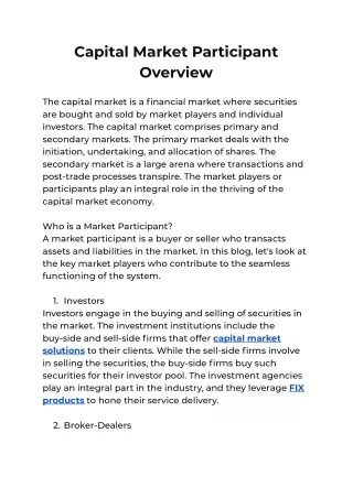 Capital Market Participant Overview