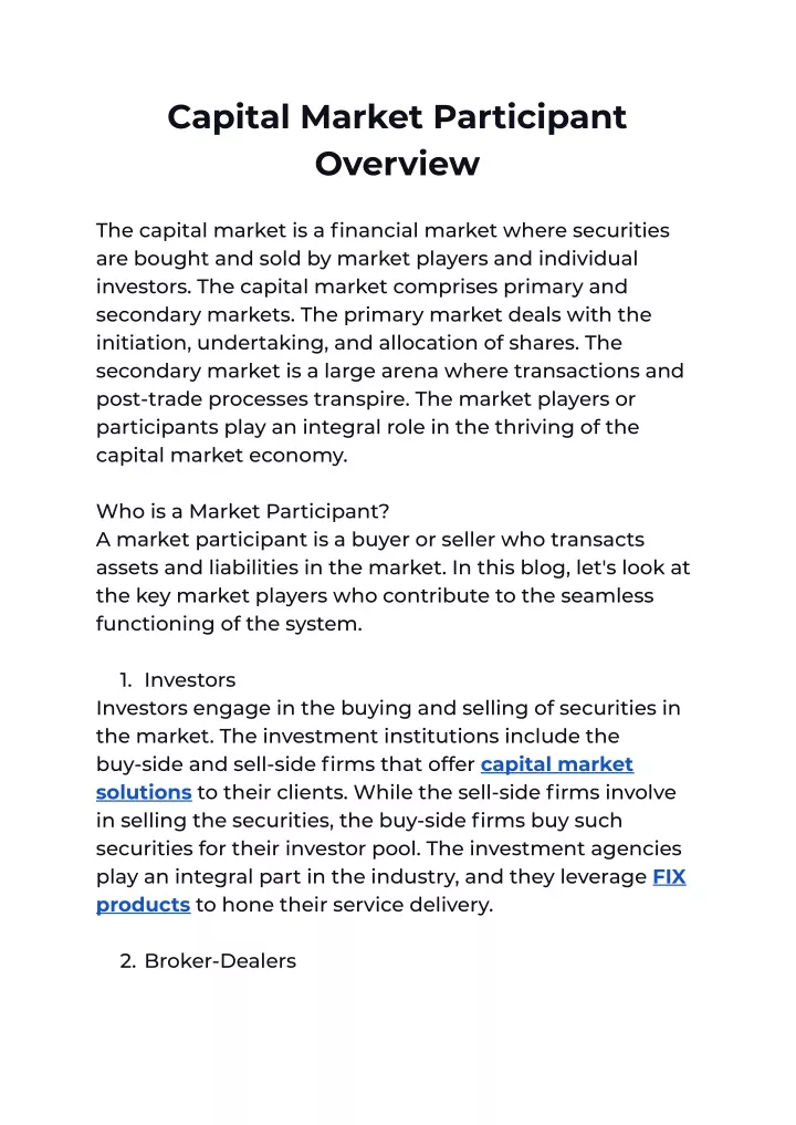 capital market participant overview