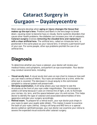 Cataract Surgery in Gurgaon - Dayaleyecentre