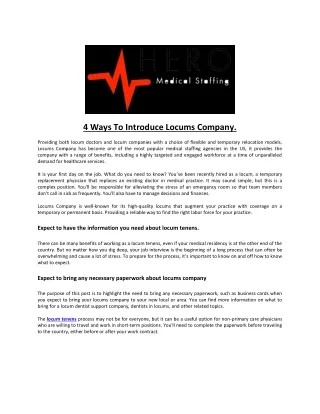 4 ways to introduce locums company