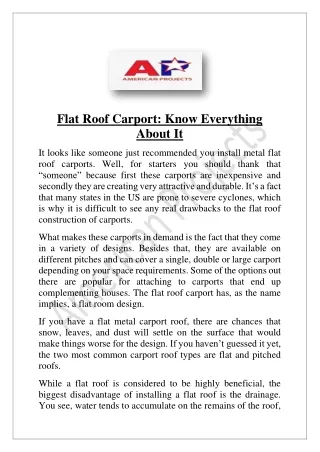 Advantages of Installing Flat Roof Carport | American Projects