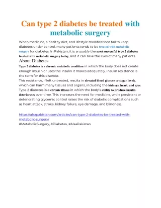Can type 2 diabetes be treated with metabolic surgery