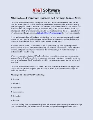 Why Dedicated WordPress Hosting is Best for Your Business Needs