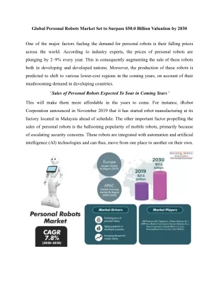 global personal robots market set to surpass