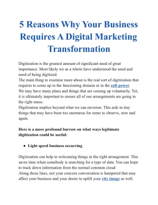 5 Reasons Why Your Business Requires A Digital Marketing Transformation