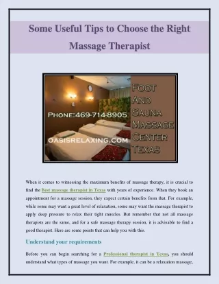 Foot and Sauna massage center Texas