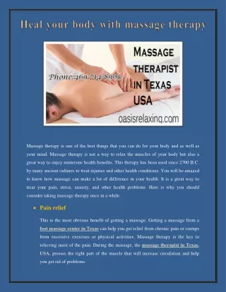 massage therapist in Texas USA